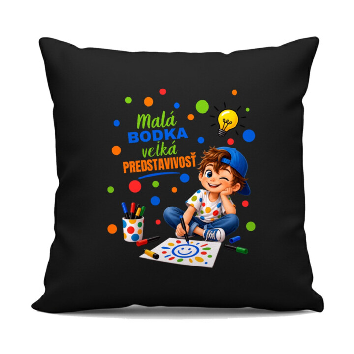 Malá bodka veľká predstavivosť - deň bodky - čierny vankúš s potlačou