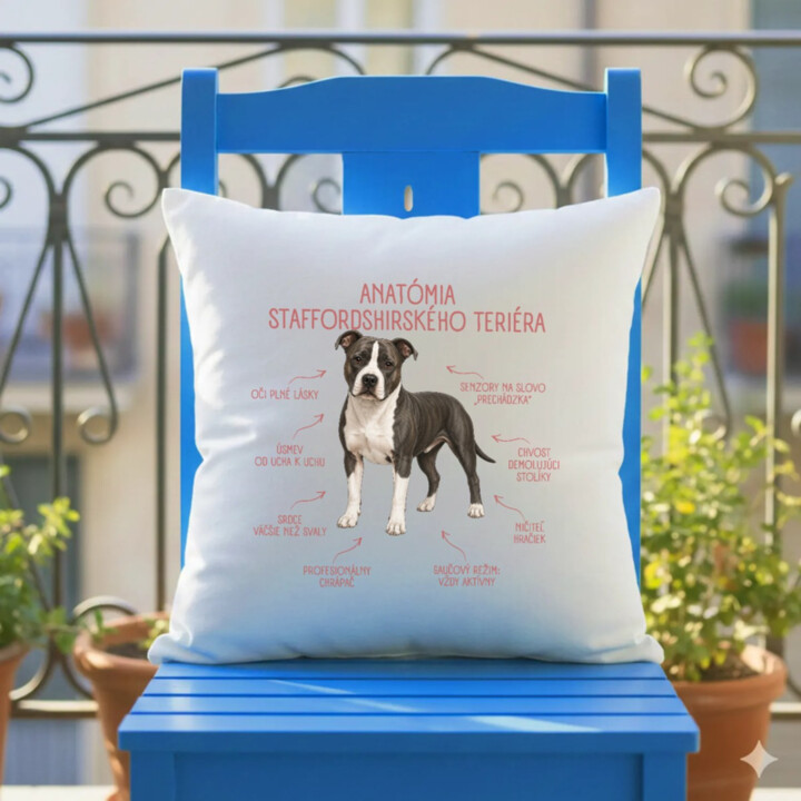 Anatómia staffordshirského teriéra - vankúš s potlačou