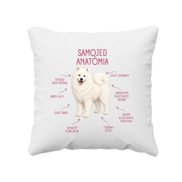 Anatómia samojeda - vankúš s potlačou