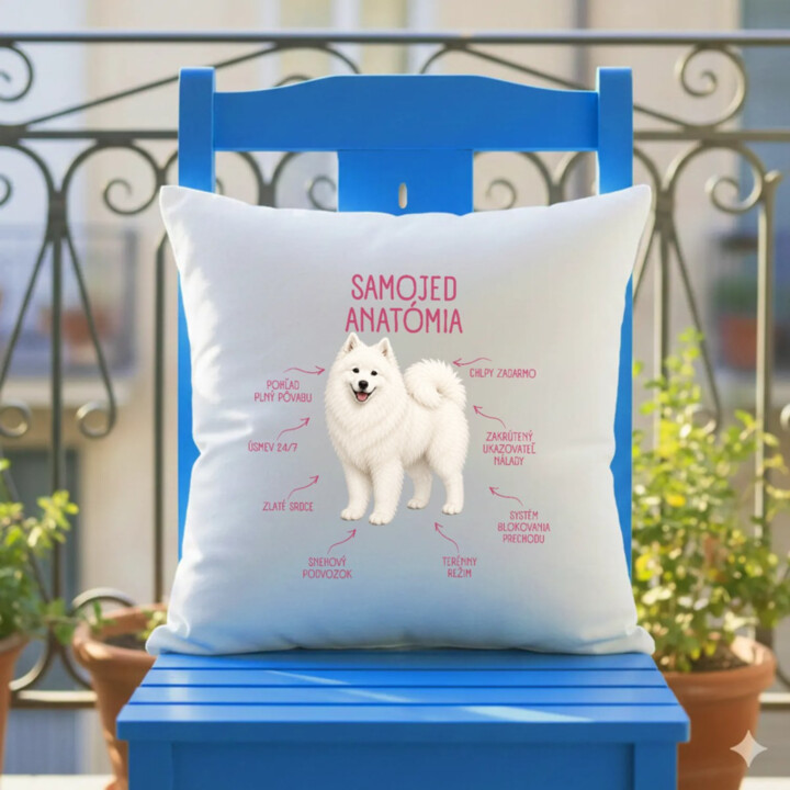 Anatómia samojeda - vankúš s potlačou