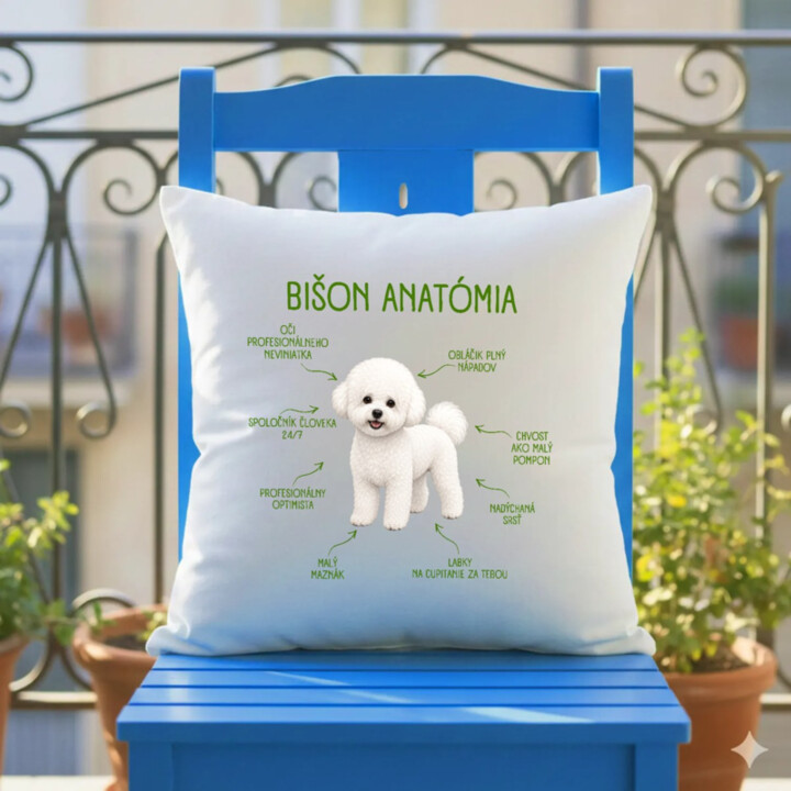 Anatómia bišona - vankúš s potlačou