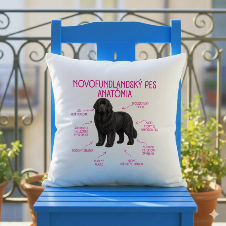 Anatómia novofundlandského psa - vankúš s potlačou