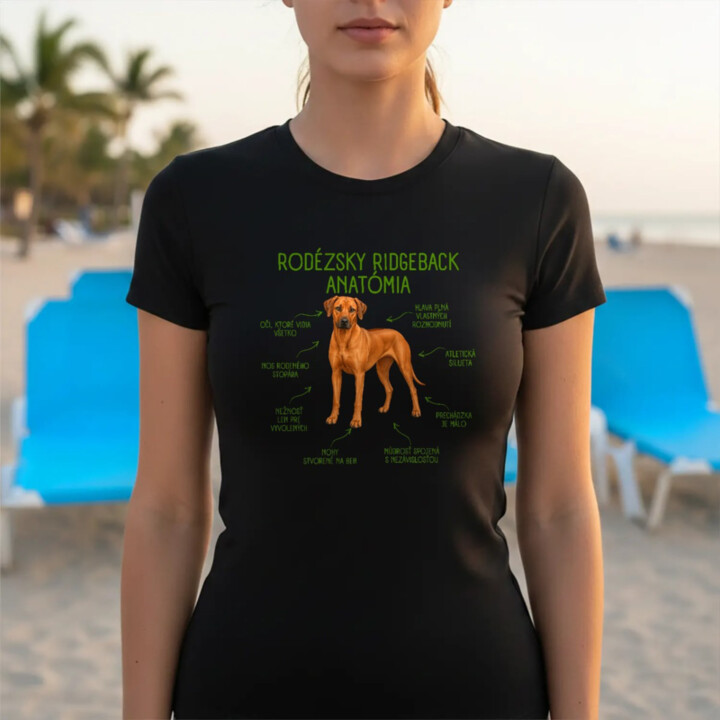 Anatómia rodézskeho ridgebacka - dámske tričko s potlačou