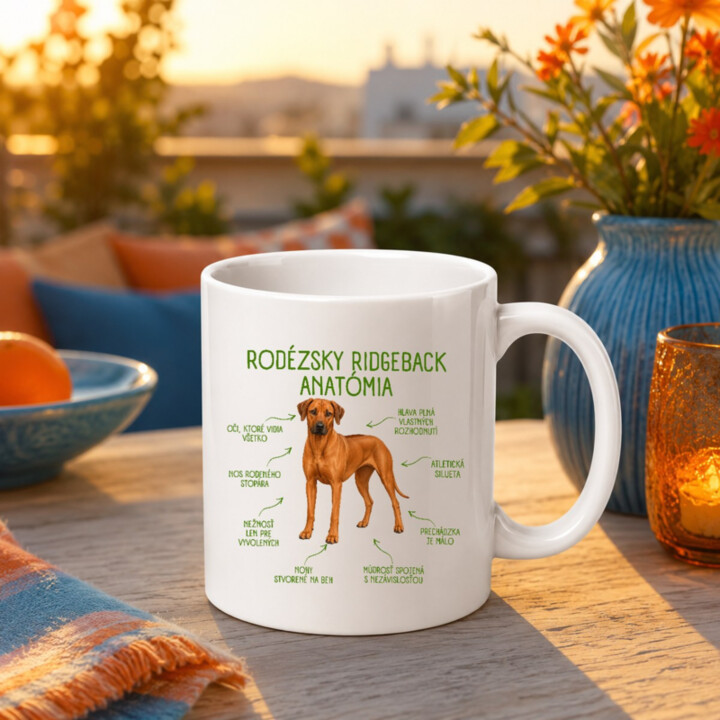 Anatómia rodézskeho ridgebacka - keramický hrnček s potlačou
