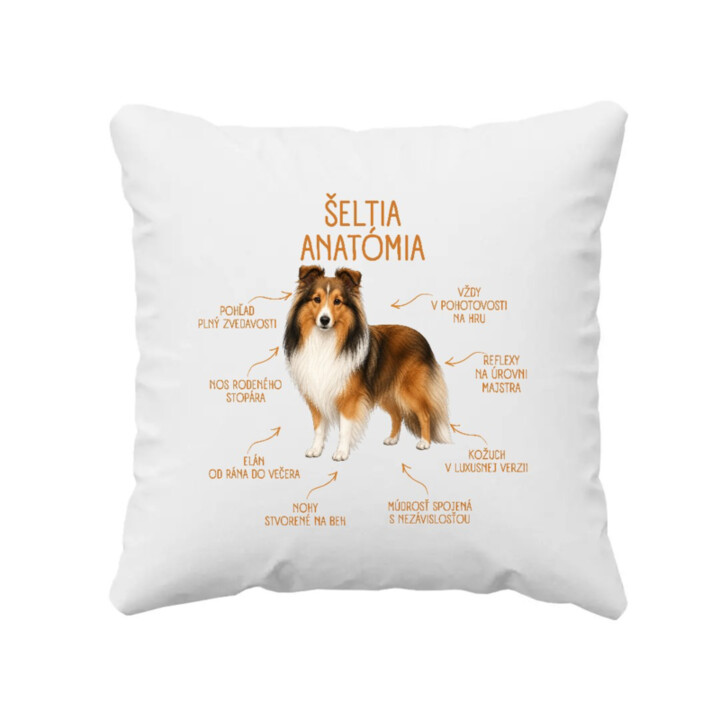 Anatómia šeltie - vankúš s potlačou