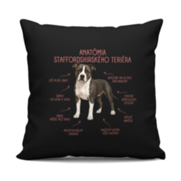 Anatómia staffordshirského teriéra - čierny vankúš s potlačou