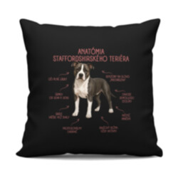 Anatómia staffordshirského teriéra - čierny vankúš s potlačou