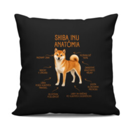 Anatómia shiba inu - čierny vankúš s potlačou