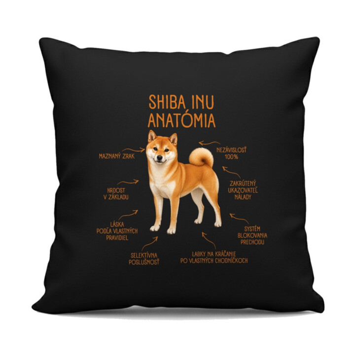 Anatómia shiba inu - čierny vankúš s potlačou