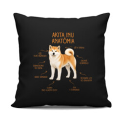 Anatómia akita inu - čierny vankúš s potlačou