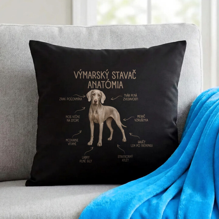 Anatómia výmarského stavača - čierny vankúš s potlačou