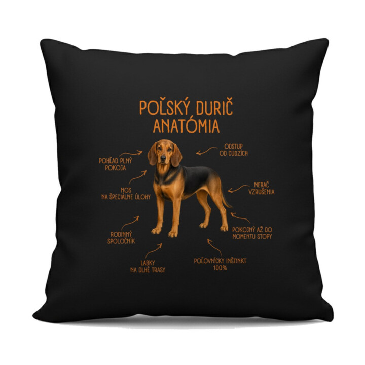 Anatómia poľského duriča - čierny vankúš s potlačou