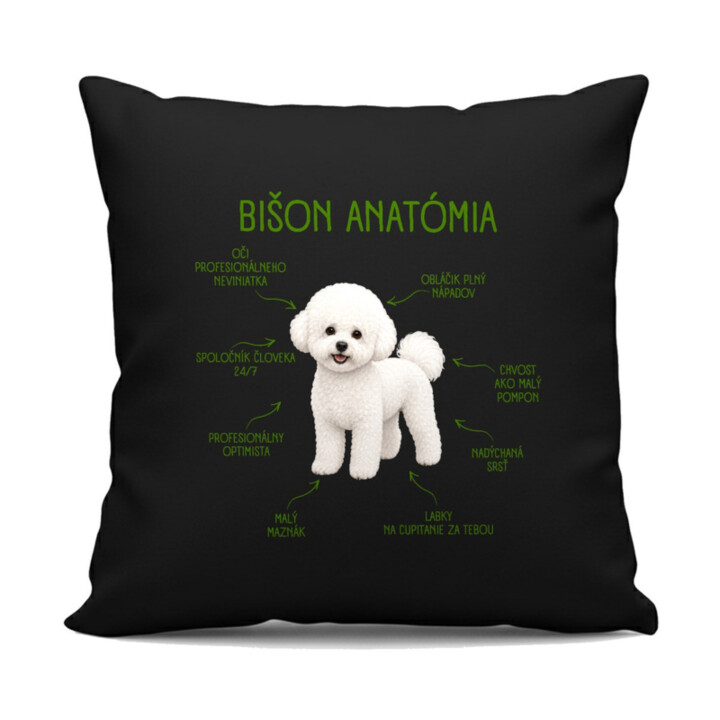 Anatómia bišona - čierny vankúš s potlačou