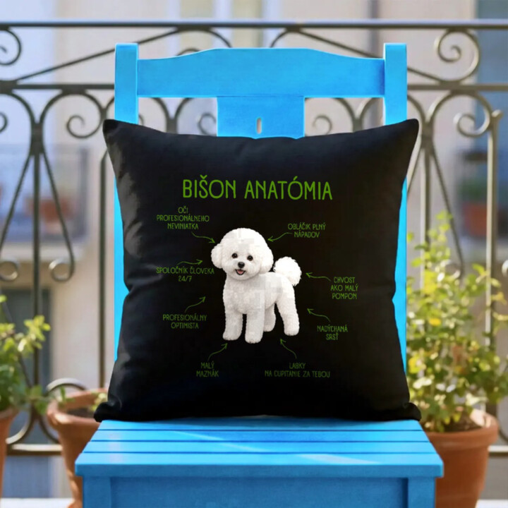 Anatómia bišona - čierny vankúš s potlačou