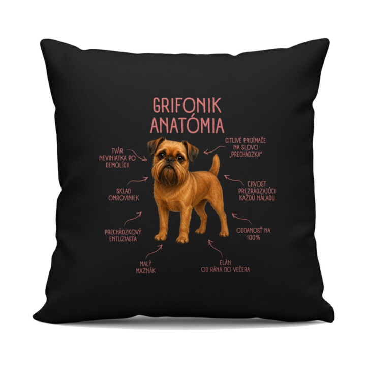 Anatómia grifonika - čierny vankúš s potlačou