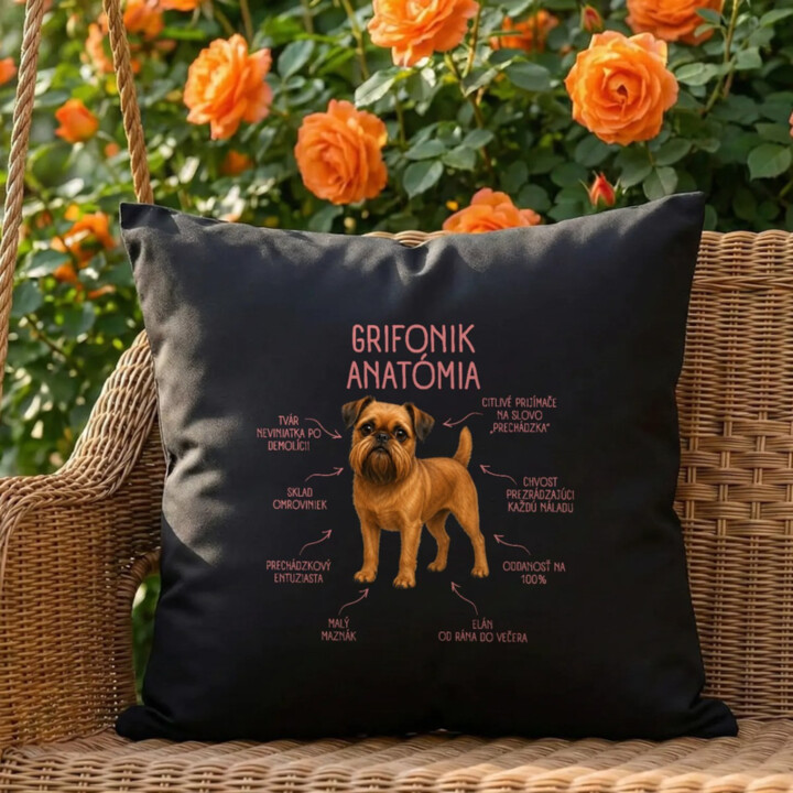 Anatómia grifonika - čierny vankúš s potlačou