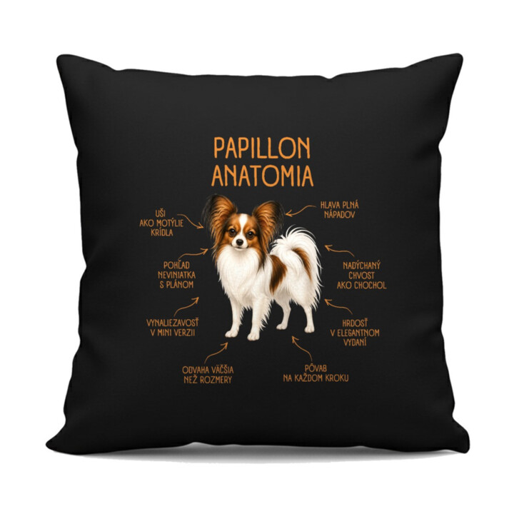 Anatómia papillona - čierny vankúš s potlačou
