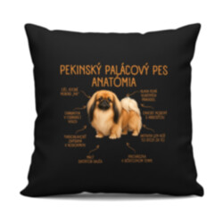 Anatómia pekinského palácového psa - čierny vankúš s potlačou