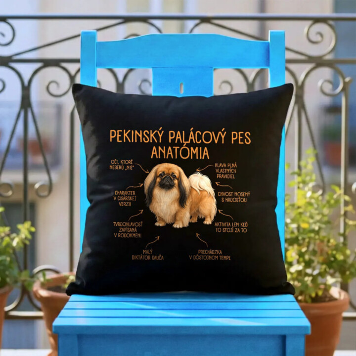 Anatómia pekinského palácového psa - čierny vankúš s potlačou
