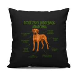 Anatómia rodézskeho ridgebacka - čierny vankúš s potlačou