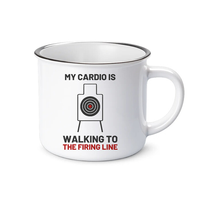 My cardio is walking to the firing line - smaltovaný hrnček pre strelca