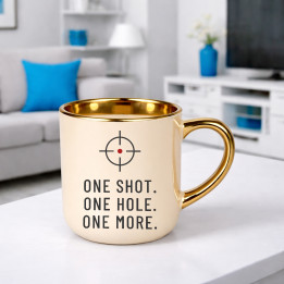 One shot. One hole. One more. - elegantný hrnček pre strelca