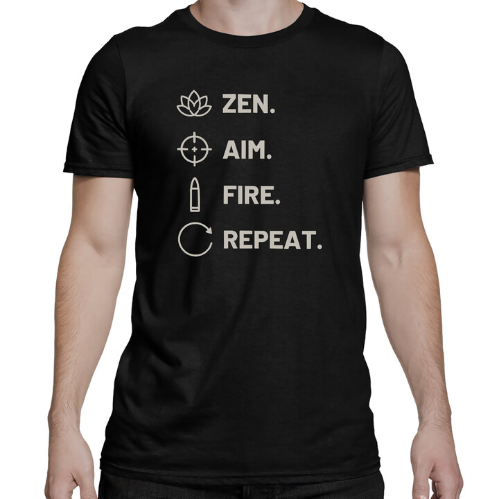 Zen. Aim. Fire. Repeat. - pánske tričko pre strelca