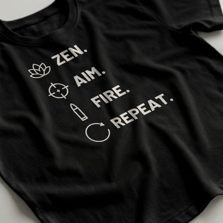 Zen. Aim. Fire. Repeat. - pánske tričko pre strelca