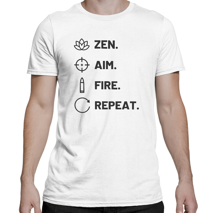 Zen. Aim. Fire. Repeat. - pánske tričko pre strelca