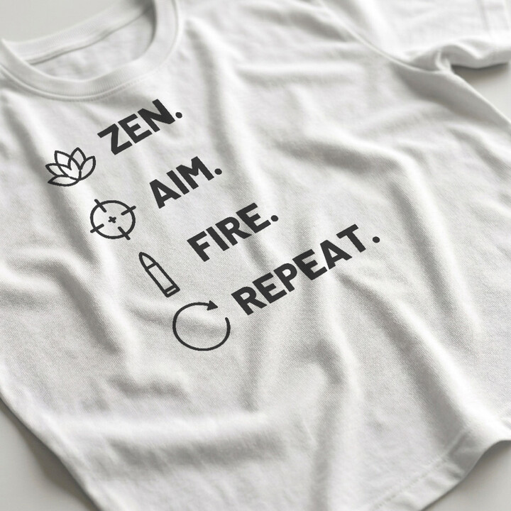 Zen. Aim. Fire. Repeat. - pánske tričko pre strelca