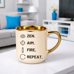 Zen. Aim. Fire. Repeat. - elegantný hrnček pre strelca