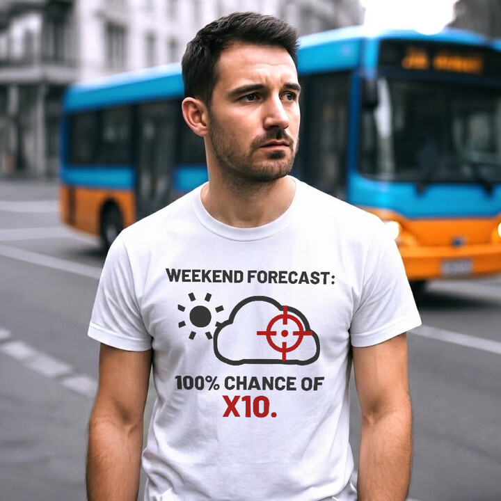 Weekend forecast: 100% chance of X10 - pánske tričko pre strelca