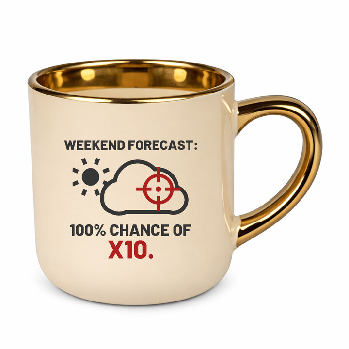 Weekend forecast: 100% chance of X10 - elegantný hrnček pre strelca