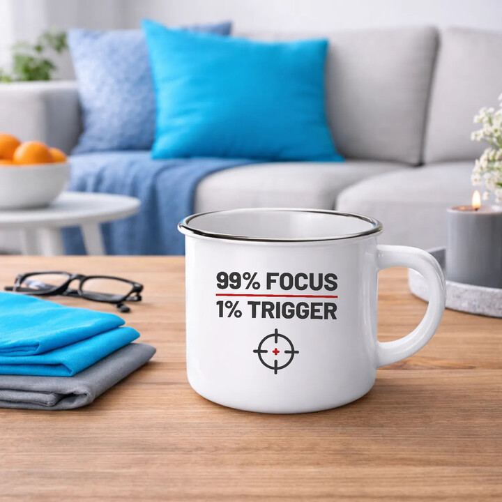 99% focus, 1% trigger - smaltovaný hrnček pre strelca