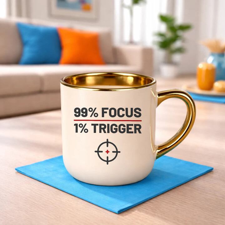 99% focus, 1% trigger - elegantný hrnček pre strelca