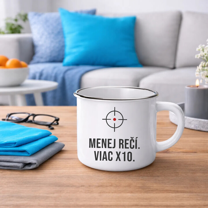 Menej rečí, viac X10 - smaltovaný hrnček pre strelca