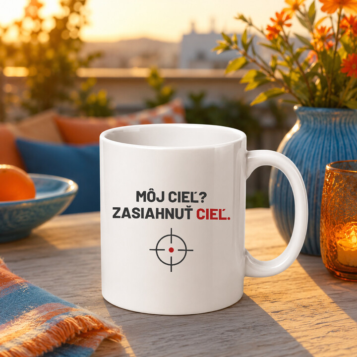 Môj cieľ? Zasiahnuť cieľ - keramický hrnček pre strelca