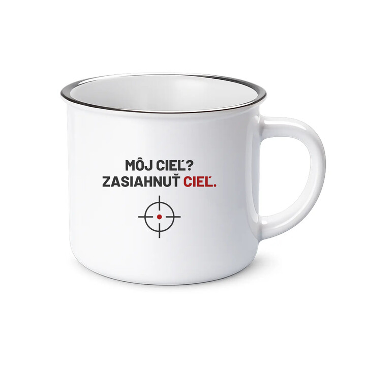 Môj cieľ? Zasiahnuť cieľ - smaltovaný hrnček pre strelca