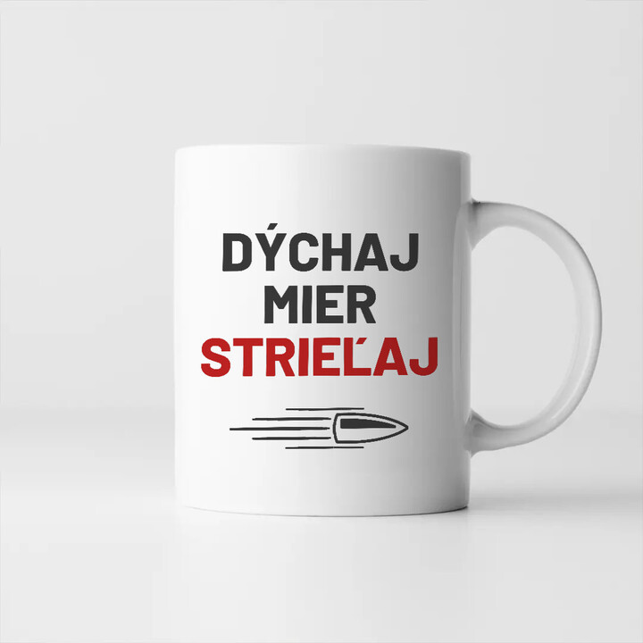 Dýchaj, mier, strieľaj - keramický hrnček pre strelca