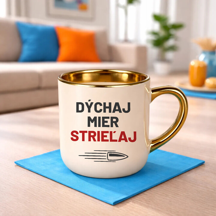 Dýchaj, mier, strieľaj - elegantný hrnček pre strelca