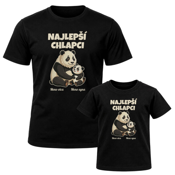 Set pre otca a syna - Najlepší chlapci - pandy s menami - tričká s potlačou - personalizovaný produkt