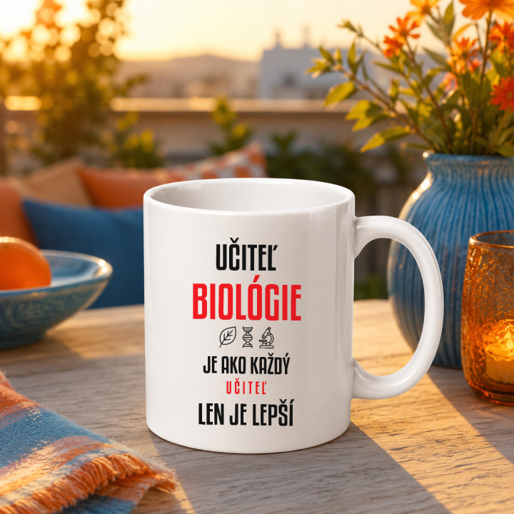 Učiteľ biológie je ako každý učiteľ, len je lepší - keramický hrnček s potlačou