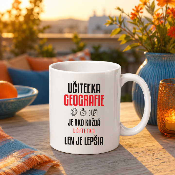 Učiteľka geografie je ako každá učiteľka, len je lepšia - keramický hrnček s potlačou