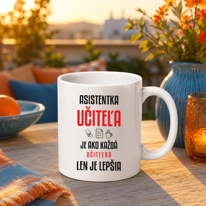 Asistentka učiteľa je ako každá učiteľka, len je lepšia - keramický hrnček s potlačou