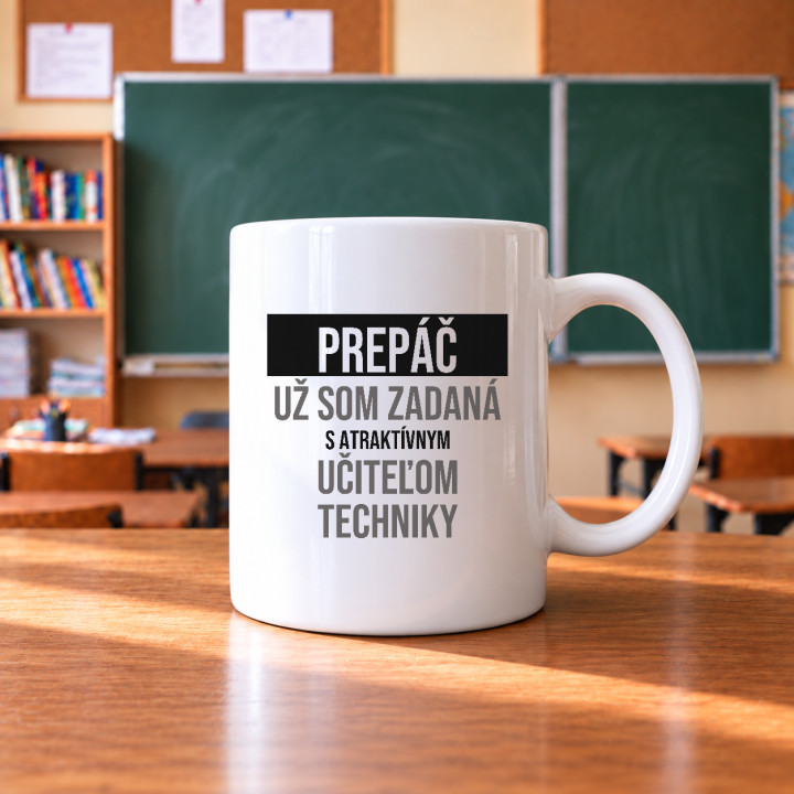 Prepáč, už som zadaná s atraktívnym učiteľom techniky - keramický hrnček s potlačou