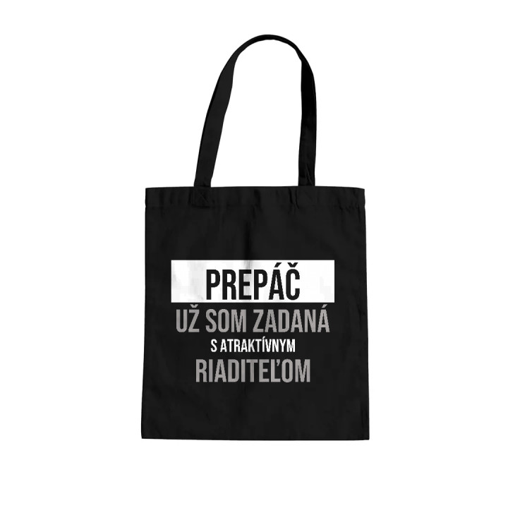 Prepáč, už som zadaná s atraktívnym riaditeľom - bavlnená taška s potlačou