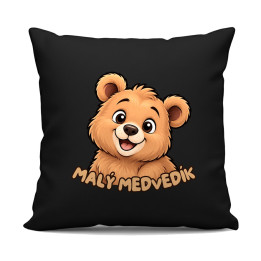 Malý medvedík - čierny vankúš s potlačou