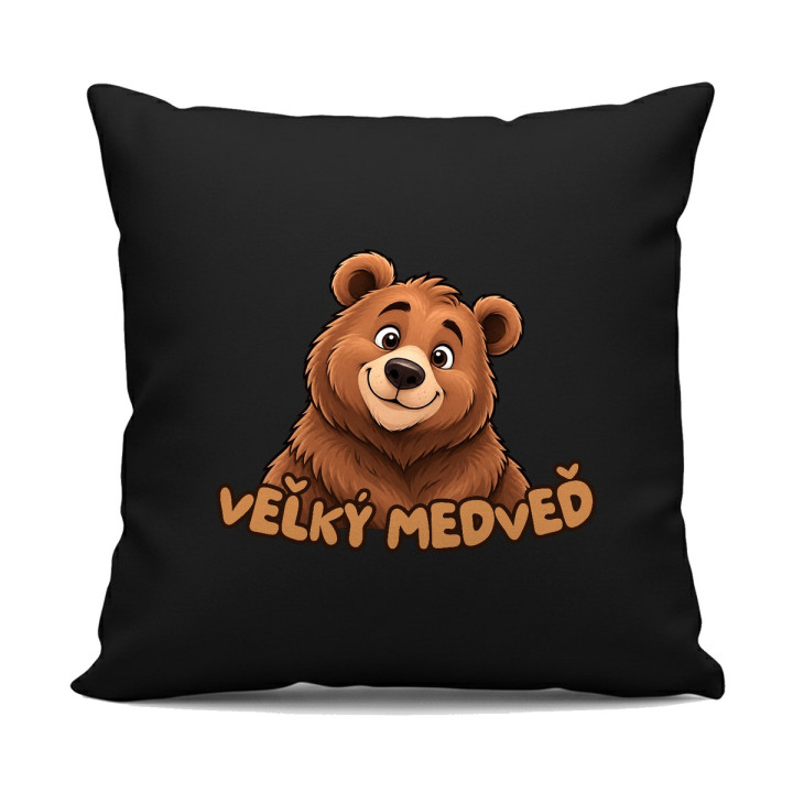 Veľký medveď - čierny vankúš s potlačou