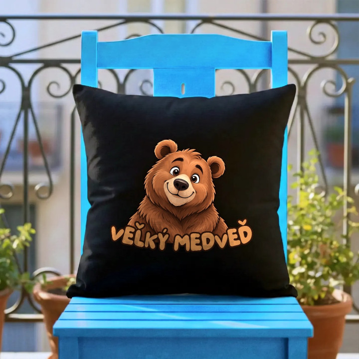 Veľký medveď - čierny vankúš s potlačou
