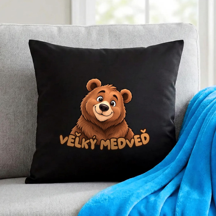 Veľký medveď - čierny vankúš s potlačou